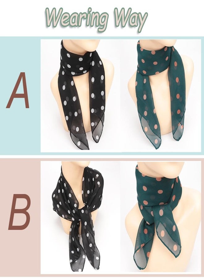 FGSS Women 2 Pcs Vintage Polka Dots Scarves - 50s Retro Chiffon Scarf Neck Head Square Scarf Fashion Half Sheer Neckerchief - Image 3